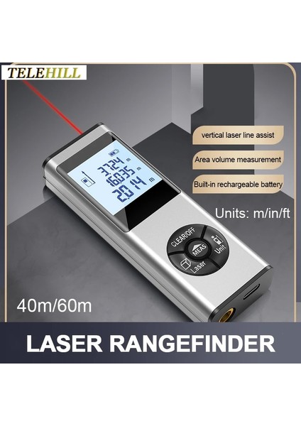 Gümüş Grisi 40M 40/60M Lazer Uzaklık Ölçer Taşınabilir USB Şarj Cihazı Yüksek Hassasiyetli Ölçüm El Lazeri Dijital Uzaklık Ölçer Inşaat Araçları (Yurt Dışından)