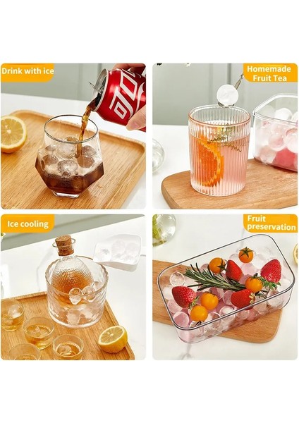 Sadece Ice Cube Tepsi C Pres Tipi Saklama Kutulu Yuvarlak Buz Küpü Tepsisi Hızlı Kalıptan Çıkarma Buz Küpü Kalıpları Bar Parti Mutfak Kare Konteyner Soğuk Içecek Seti (Yurt Dışından)