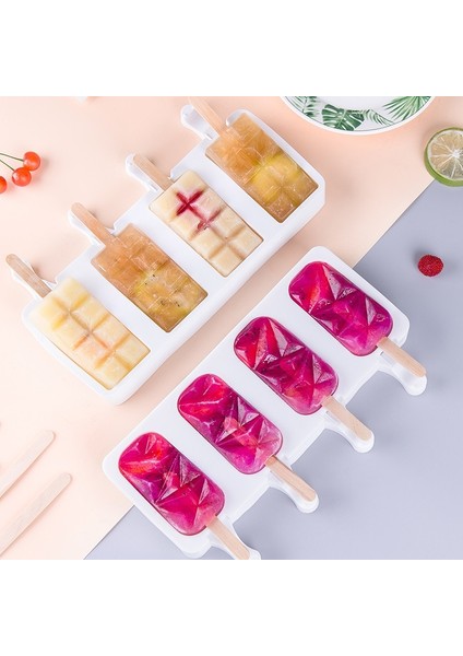 100 Adet Sopa Silikon Dondurma Kalıp 4 Delik Popsicle Küp Makinesi Kalıp Çikolata Tepsisi Mutfak Alet Yemek Bar Ev Bahçe Pişirme Araçları (Yurt Dışından)