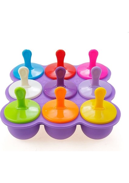 9 Delik - Mor Silikon Dünyası 9/7 Delik Dıy Dondurma Pops Silikon Kalıp Popsicles Kalıpları Çocuk Meyve Sarsıntı Ev Mutfak Aksesuarları Araçları (Yurt Dışından)