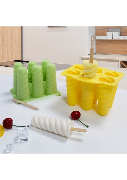 Carambola-Beyaz 6-Even Spiral Dondurma Silikon Kalıp Ev Yapımı Çocuk Buzlu Şeker Yapma Makinesi Gıda Sınıfı Yaz Dondurma Tatlı Jöle Buz Kalıbı (Yurt Dışından)