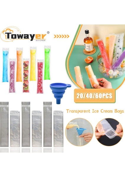 61 Adet Mix ve Huni Tek Kullanımlık Şeffaf Dondurma Torbaları Buz Kalıp Çantaları Popsicle Çantaları Dondurma Suyu Yoğurt Çikolata Buz Torbaları Mutfak Aksesuarları (Yurt Dışından)