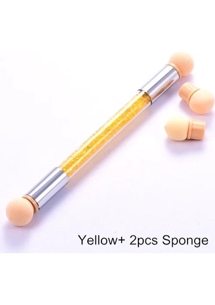 Sarı 2 Sünger ile 1 Adet Nail Art Dekorasyon Kademeli Allık Boyama Kalem Fototerapi Çift Başlı Degrade Fırçalar Kolu Sünger Tırnak Sanat Araçları H0993 (Yurt Dışından)
