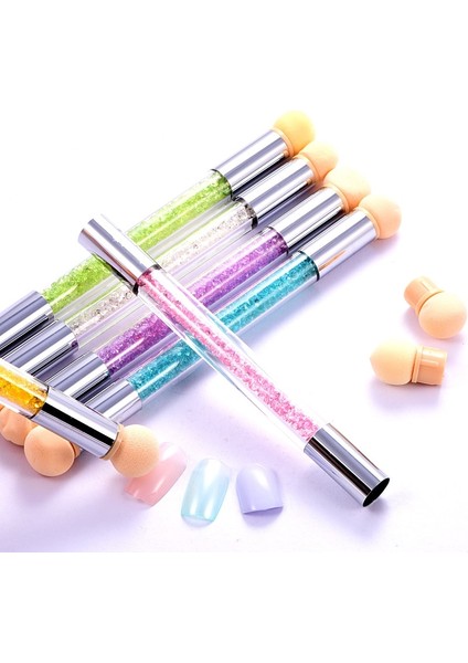 Sarı 2 Sünger ile 1 Adet Nail Art Dekorasyon Kademeli Allık Boyama Kalem Fototerapi Çift Başlı Degrade Fırçalar Kolu Sünger Tırnak Sanat Araçları H0993 (Yurt Dışından)