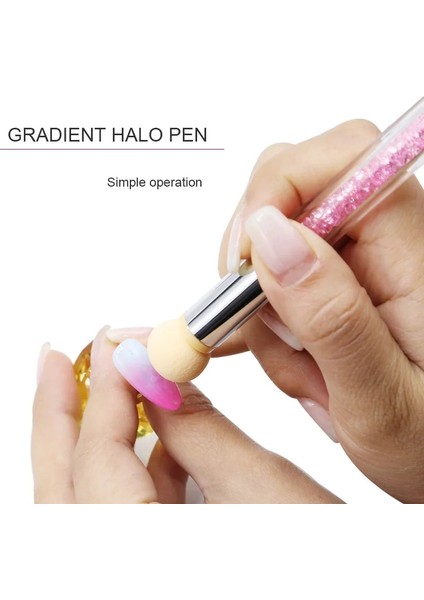 Sarı 2 Sünger ile 1 Adet Nail Art Dekorasyon Kademeli Allık Boyama Kalem Fototerapi Çift Başlı Degrade Fırçalar Kolu Sünger Tırnak Sanat Araçları H0993 (Yurt Dışından)