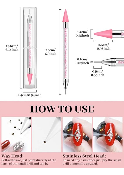 Temizle Tırnak Taklidi Seçici Süsleyen Kalem, Rhinestones Için Balmumu Kalem, Çift Uçlu Taklidi Taşlar Kristaller Çiviler Seçici Balmumu Kalem (Yurt Dışından) modelleri