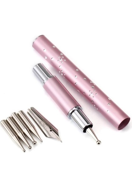 Resim Olarak Nail Art Boya Kalemi Elmas Kristal Süsleyen Dolma Kalem Fırça Salon Dıy Nail Art Manikür Aracı 5 Yedek Süsleyen Kafaları (Yurt Dışından)