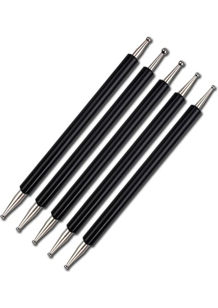 Siyah 5 Adet Set Çift Uçlu Jel Boyama Nail Art Süsleyen Kalem Akrilik Saplı Taklidi Ahşap Taklidi Kristal Uv Jel Manikür Araçları (Yurt Dışından)