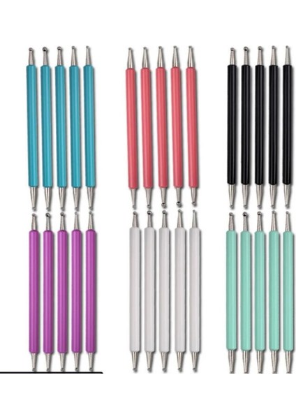 Siyah 5 Adet Set Çift Uçlu Jel Boyama Nail Art Süsleyen Kalem Akrilik Saplı Taklidi Ahşap Taklidi Kristal Uv Jel Manikür Araçları (Yurt Dışından) fırsatları