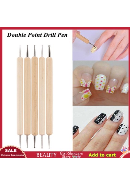 5 Adet 5 Adet / Takım Ahşap Kutup Çift Noktalı Matkap Kalem Ahşap Nail Art Nokta Fırça Kırışık Nokta Boncuk Boyama Manikür Tırnak Sanat Kalem Seti (Yurt Dışından)