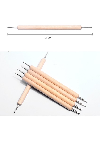 5 Adet 5 Adet / Takım Ahşap Kutup Çift Noktalı Matkap Kalem Ahşap Nail Art Nokta Fırça Kırışık Nokta Boncuk Boyama Manikür Tırnak Sanat Kalem Seti (Yurt Dışından)