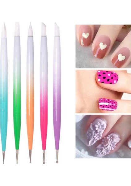 5 Adet Çift Başlı Silikon Nail Art Rhinestones Taşlar Toplama Süsleyen Kalem Oyma Kalemler Nail Art Manikür Araçları (Yurt Dışından)