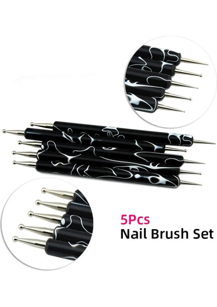 5 Adet-2 Kads 5 Adet Nail Art Süsleyen Aracı Set Çift Uçlu Süsleyen Kalem Tırnak Sanat Tasarım Ucu Nokta Boya Fırçası Manikür Seti Top Ucu Kil Aracı (Yurt Dışından)