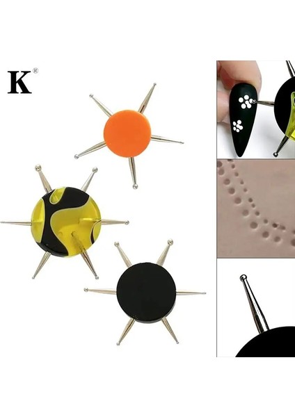 Turuncu 6 Kafa Nail Art Süsleyen Araçları Disk Tırnak Matkap Noktası Tırnak Araçları Nokta Boyama Araçları Tırnak Noktası Matkap Kalem (Yurt Dışından) indirimleri