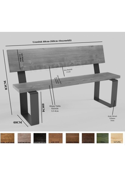 Masif Ahşap Sırtlı Bank/ceviz/70 Cm/