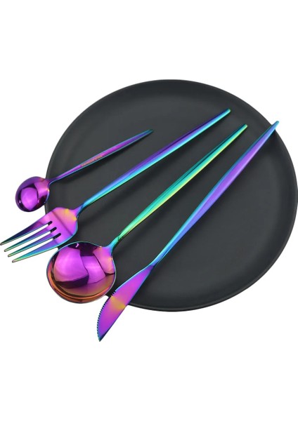 Altın Çay Kaşığı Yemek Takımı Seti Mor Sofra Yemek Takımı Paslanmaz Çelik Çatal Bıçak Kaşık Seti Bıçak Çatal Kahve Kaşığı Gümüş Seti Ev Sofra Takımı Seti (Yurt Dışından) indirimleri
