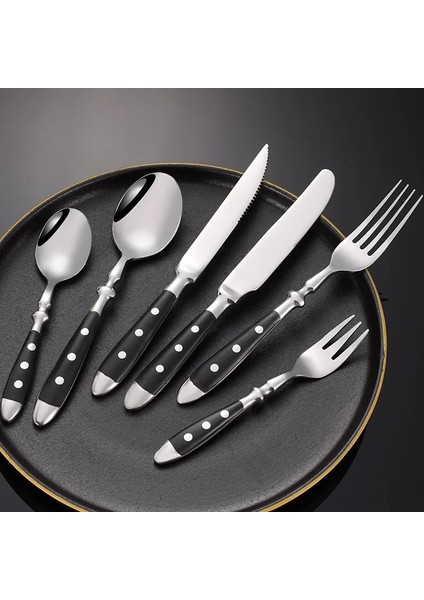 Çay Kaşığı Batı Paslanmaz Çelik Çatal Bıçak Kaşık Seti Yaratıcı Retro Biftek Bıçağı Yemek Çatalı Kaşık Yemek Takımı Seti Perçin Kolu Mutfak Sofra (Yurt Dışından)