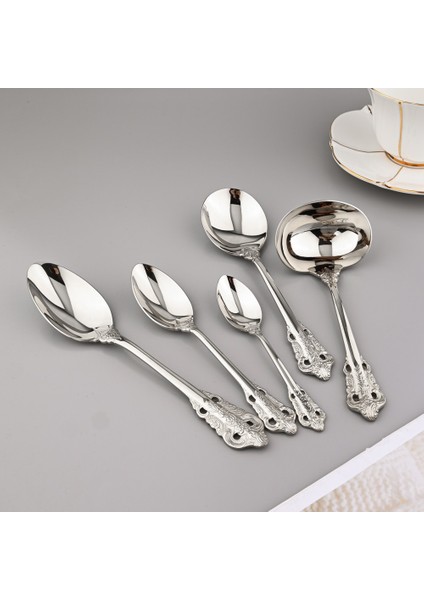 Tatlı Bıçağı Vintage Batı Kaplama Çatal Bıçak Takımı 18/10 Paslanmaz Çelik Lüks Altın Yemek Takımı Seti Sofra Biftek Bıçağı Çatal Kaşık Gümüş Sofra Takımı (Yurt Dışından)