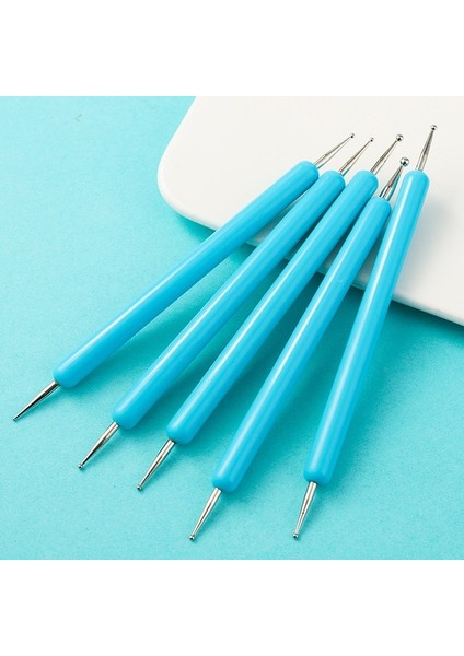 Mavi 5 Adet Set Uv Jel Boyama Tırnak Sanat Süsleyen Kalem Akrilik Saplı Taklidi Ahşap 2 Yollu Fırça Salon Dekorasyon Manikür Araçları Kiti (Yurt Dışından)