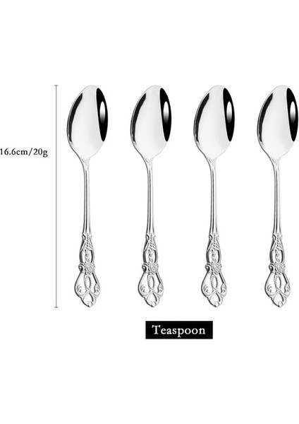 4 Adet Çay Kaşığı Vintage Kraliyet Gümüş Yemek Takımı Paslanmaz Çelik Set Ayna Kaşık Çatal Bıçaklar Dondurma Kaşığı Gümüş Düğün Sofra Hediye (Yurt Dışından) fiyatları