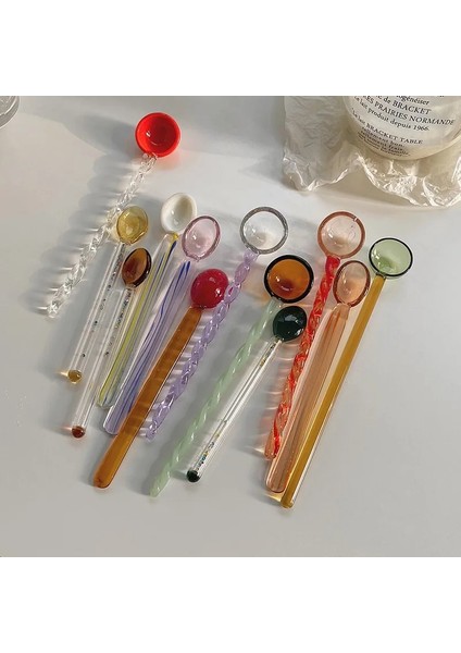 Turuncu Parçacık Cam Kaşık Tatlı Kaşığı Şeker Renkli Şeffaf Yüksek Sıcaklığa Dayanıklı Kahve Karıştırma Kaşığı Uzun Saplı Güzel Hediye (Yurt Dışından)