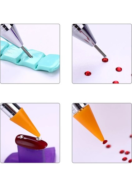 02 Nail Art Çift Kafaları Akrilik Tasarım Metal Süsleyen Balmumu Kalem Rhinestones Mücevher Toplama Seçici Manikür Matkap Kalem Silikon Kafa Aracı (Yurt Dışından) fırsatları