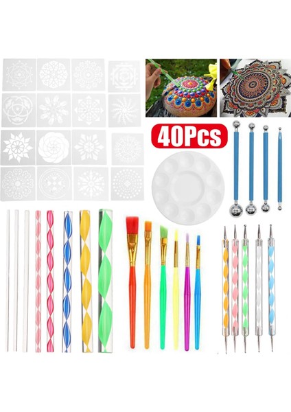 40 Adet/takım Dıy Mandala Süsleyen Alet Takımı Boyama Kayalar Nokta Kiti Kaya Taş Boyama Kalem Puantiyeli Sanat Aracı Şablon Kozmetik (Yurt Dışından)