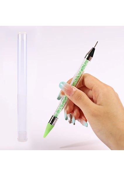 Yeşil 1 Adet Çift Kafaları Akrilik Metal Süsleyen Balmumu Kalem Tırnak Fırçası Rhinestones Kristal Toplama Tırnak Çıtçıt Noktacı Dıy Nokta Matkap Tırnak Araçları (Yurt Dışından)