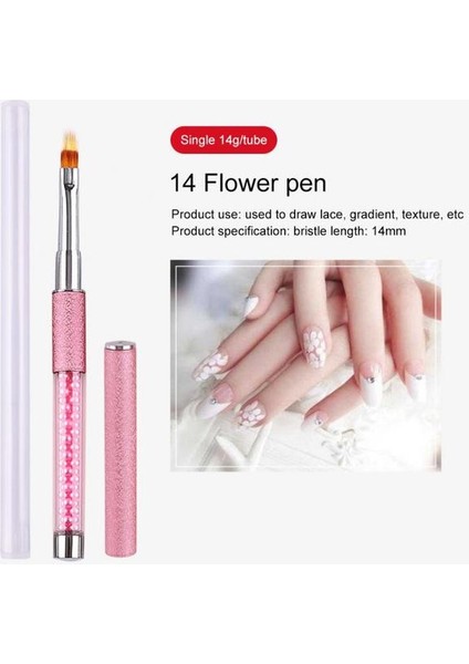 Çiçek Kalem 16 Parça Profesyonel Tırnak Sanat Fırçaları Tırnak Hattı Fırçası Pembe Uv Jel Boyama Oyma Tırnak Sanat Astar 3D Rhinestones Fırça Manikür (Yurt Dışından)
