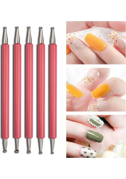 Pembe 5 Adet Akrilik Saplı Taklidi Ahşap 2 Yollu Fırça Seti Uv Jel Boyama Nail Art Süsleyen Kalem Salon Dekorasyon Manikür Araçları Kiti (Yurt Dışından)