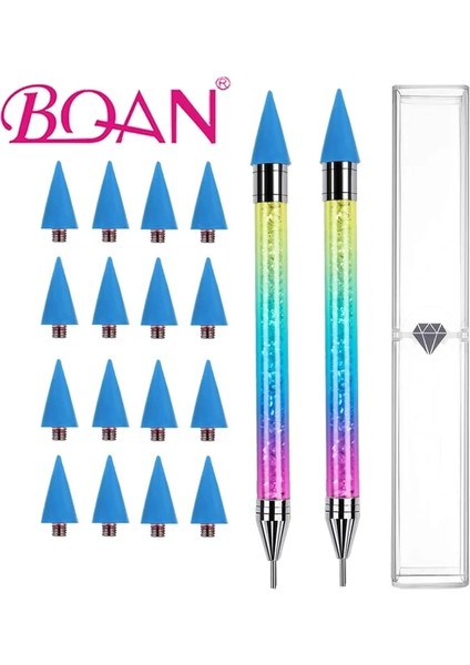 BQ-112501 Bqan Yeni Gökkuşağı Çift Kafalı Akrilik Süsleyen Balmumu Kalem Degrade Rhinestones Mücevher Seçici Kristal Toplama Tırnak Sanat Manikür Araçları (Yurt Dışından)