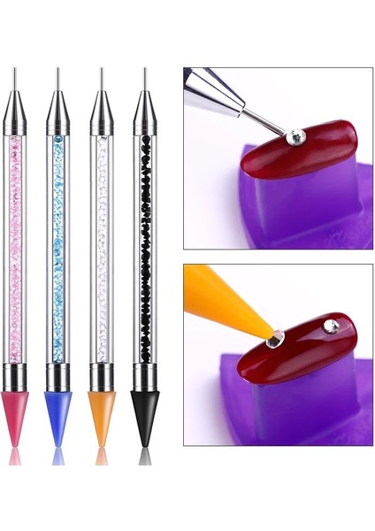 01 Nail Art Çift Kafaları Akrilik Tasarım Metal Süsleyen Balmumu Kalem Rhinestones Mücevher Toplama Seçici Manikür Matkap Kalem Silikon Kafa Aracı (Yurt Dışından) modelleri