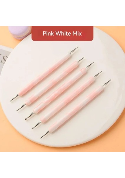 Pembe Beyaz 5 Adet Desen Izleme Stylus Topu Kabartma Stylus Transfer Kağıdı Izleme Araçları Çizim Sanat Süsleyen Araçları Tırnak Sanat (Yurt Dışından)