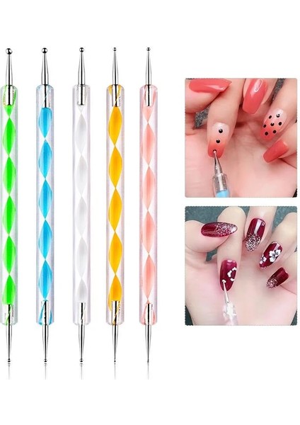 5 Adet Nail Art Süsleyen Kalem Aracı Çivi Tasarımları Için Çift Uçlu Çizim Boyama Rhinestones Nail Art Ucu Nokta Boya Manikür Seti (Yurt Dışından)