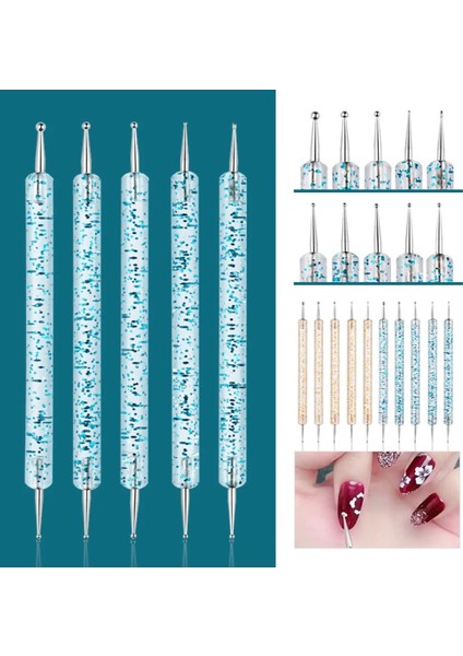 5 Adet Renkli 5 Adet/takım Nail Art Süsleyen Kalem Kristal Boncuk Kolu Çift Uçlu Çizim Boyama Rhinestones Çoklu Boyutları Matkap Manikür Araçları (Yurt Dışından)