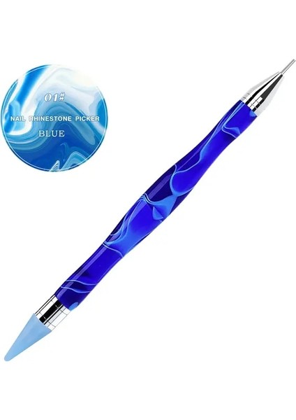 Mavi Kabak Kolu Nail Art Süsleyen Kalem Çift Mum Boya Balmumu Matkap Kafası Çelik Boru Toplama Rhinestones Taşlar Çivi Aksesuarları Aracı Manikür (Yurt Dışından)