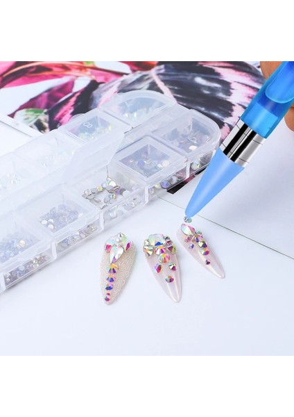 Mavi Kabak Kolu Nail Art Süsleyen Kalem Çift Mum Boya Balmumu Matkap Kafası Çelik Boru Toplama Rhinestones Taşlar Çivi Aksesuarları Aracı Manikür (Yurt Dışından) modelleri