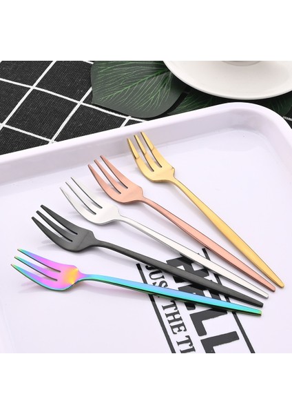 Gümüş 4 Adet 4/6 Adet Çay Çatal Seti Paslanmaz Çelik Meyve Kek Aperatif Tatlı Çatal Gökkuşağı Küçük Salata Çatal Yemek Takımı Çatal Bıçak Takımı Mutfak Eşyaları (Yurt Dışından) indirimleri