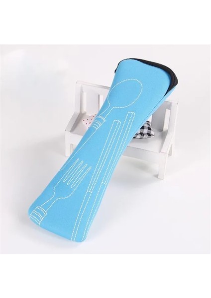 Mavi Sofra Kutusu Taşınabilir Kapak Çevirin Tipi Çatal Bıçak Takımı Mutfak Öğrencileri Ev Eşyaları Yemek Takımı Çanta Akşam Yemeği Fermuarlı Kese (Yurt Dışından)