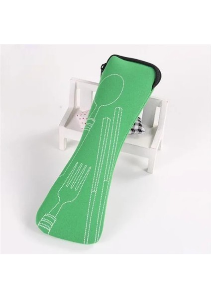 Yeşil Sofra Çantası Yıkanabilir Fermuarlı Seyahat Çatal Bıçak Takımı Çantası Taşınabilir Çanta Yemek Sofra Ev Aracı Seyahat Kamp (Yurt Dışından)