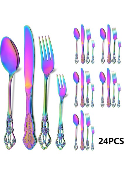 6 Adet Çay Kaşığı Vintage Kraliyet Gökkuşağı 6/24 Adet Yemek Takımı Paslanmaz Çelik Set Kaşık Çatal Bıçak Dondurma Kaşığı Gümüş Düğün Sofra Hediye (Yurt Dışından) fırsatları