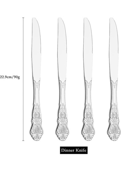 4 Adet Yemek Bıçağı Vintage Kraliyet Gümüş Yemek Takımı Paslanmaz Çelik Set Ayna Kaşık Çatal Bıçaklar Dondurma Kaşığı Gümüş Düğün Sofra Hediye (Yurt Dışından)