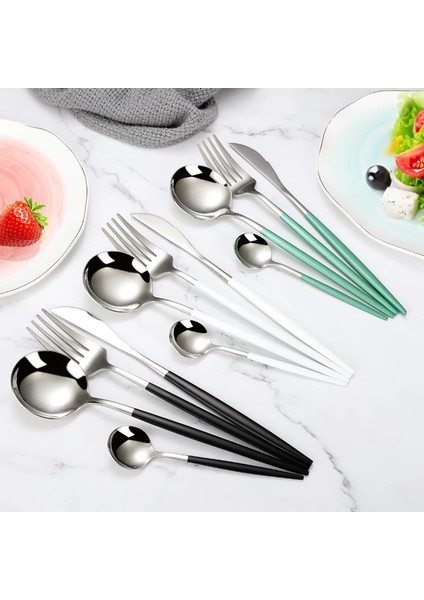 Pembe Gümüş 4 Adet/takım Siyah Altın Çatal Bıçak Kaşık Seti 18/10 Paslanmaz Çelik Yemek Takımı Kaşık Dropshipping Gümüş Sofra Takımı Sofra Bıçağı Çatal (Yurt Dışından) fırsatları