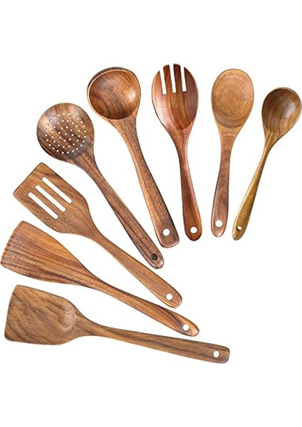 Stil 4 7 Adet Tik Doğal Ahşap Çatal Bıçak Takımı Kaşık Bardak Uzun Pirinç Kevgir Çorba Skimmer Ahçı Kaşığı Spatula Mutfak Alet Takımı (Yurt Dışından) indirimleri