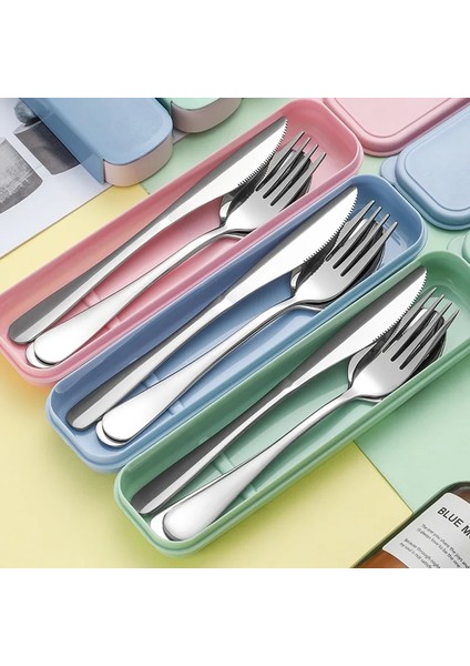 3 Adet Yeşil 1 Taşınabilir Çatal Takım Elbise Saklama Kutusu Chopstick Çatal Kaşık Bıçak Seyahat Sofra Seti Kamp Çatal Bıçak Takımıpaslanmaz Çelik (Yurt Dışından)