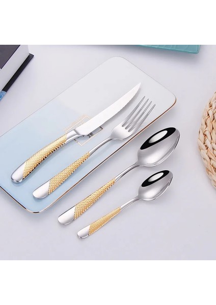 Altın Bıçak Tam Sofra Mutfak Çatal Bıçak Kaşık Seti Paslanmaz Çelik Altın Çatal Yemek Takımı Çatal Kaşık Bıçak Yemek Takımı Seti Dropshipping (Yurt Dışından)
