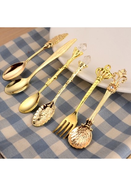 G 6 Adet/takım Vintage Kaşık Çatal Mini Kraliyet Tarzı Metal Altın Oyma Kahve Kaşığı Meyve Prikkers Tatlı Çatalı Mutfak Aracı Çay Kaşığı (Yurt Dışından) fırsatları