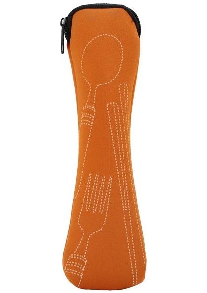 Turuncu Düz Renk Şık Seyahat Çatal Bıçak Takımı Fermuarlı Hafif Çatal Kaşık Çantası Kamp Için Taşınabilir (Yurt Dışından)