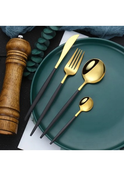 Akşam Yemeği Kinfe 22 cm Ayna Siyah Altın Paslanmaz Çelik Çatal Seti Noel Sofra Yemek Takımı Seti Uzun Saplı Kahve Buz Tatlı Çay Kaşıkları (Yurt Dışından) fiyatları