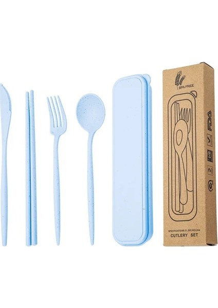 6 Adet Mavi 1 Takım Buğday Samanı Sofra Öğrenciler Seyahat Piknik Taşınabilir Çatal Çubuk Kaşık Kılıfı ile Mutfak Aksesuarları ve Gadget (Yurt Dışından)